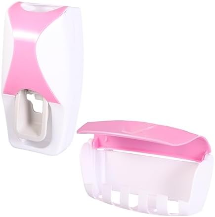 LIFKICH Pink Wall Mounted Toothbrush Holder with Suction Cup and Toothpaste Squeezer