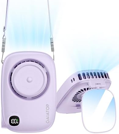 Gaiatop Mini Neck Fan with 360 Rotate Makeup Mirror