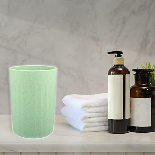 VOCOSTE Bathroom Tumbler with Smooth Lines Wheat Straw Cup Toothpaste Holder
