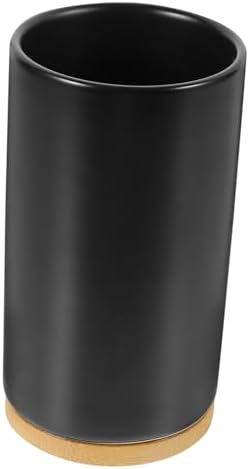 BRIGHTFUFU Cylinder Ceramic Toothbrush Cup Black Decorative