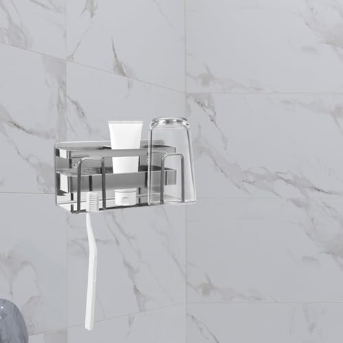 Amosfun Wall-Mounted Toothbrush Holder with Mirror Tile Rack