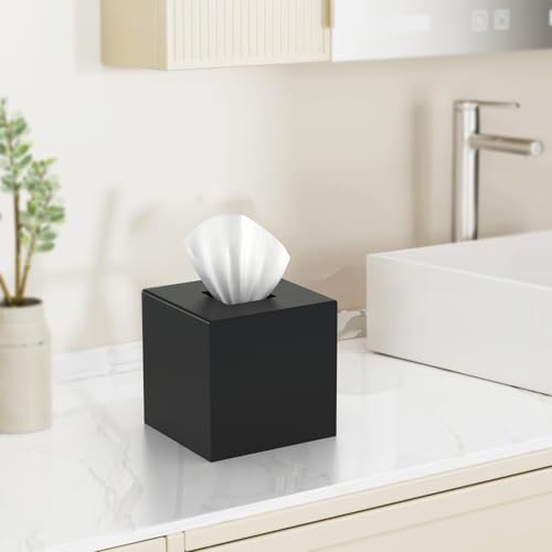 SILUT Tissue Box Cover Square Black Magnet Locking