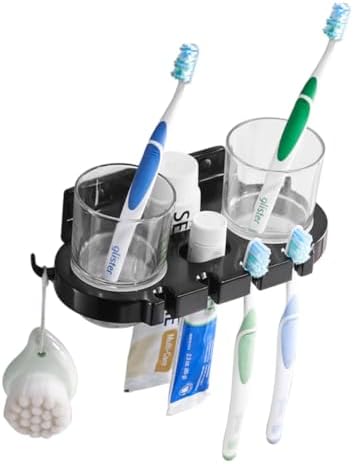 CAXUSD Punch Toothbrush Holder with Hooks and Cups