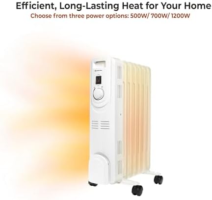 Comfort Zone 1200W Oil-Filled Radiant Space Heater with Safety Features