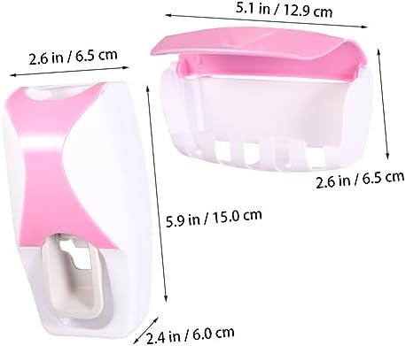 LIFKICH Pink Wall Mounted Toothbrush Holder with Suction Cup and Toothpaste Squeezer