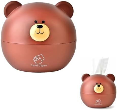 Cute Bear Tissue Holder Cartoon Style Round Dispenser for Home