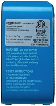 Amazon Basics 500W Ceramic Space Heater Blue Compact Lightweight Safe