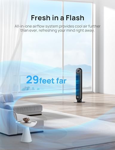 Dreo Tower Fan with Heater 24fts Quiet Powerful Oscillating Fan