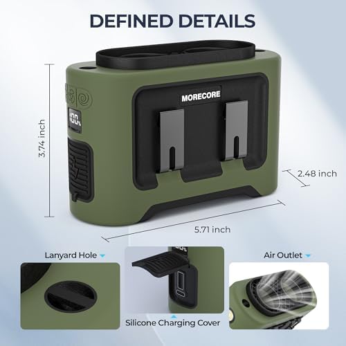 MORECORE 14500mAh Waist Fan with Flashlight and 5 Speeds - Green 1