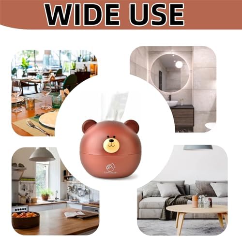 Cute Bear Tissue Holder Cartoon Style Round Dispenser for Home