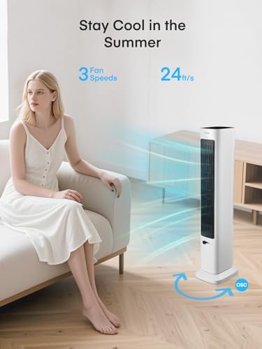 FOHERE Oscillating Fan and Heater Combo 379 Inch White