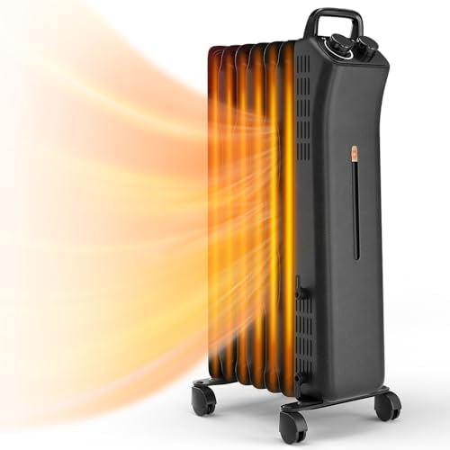 S AFSTAR 1500W Electric Oil Heater with 3 Heat Settings and Safety Features
