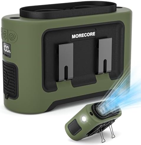 MORECORE 14500mAh Waist Fan with Flashlight and 5 Speeds - Green 1