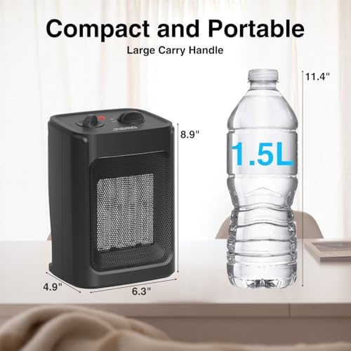 JNDRO 1500W750W Quiet Ceramic Space Heater with Thermostat