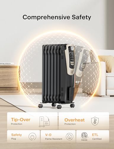 PELONIS Champagne Oil Filled Radiator Heater with Remote Control and Thermostat