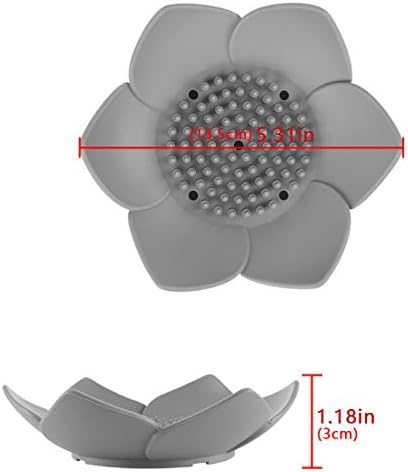 HR 3 Pack Silicone Soap Holder with Drain Lotus Shape - Blue Green Grey