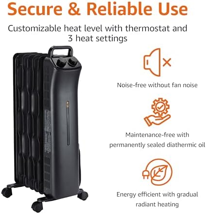 Amazon Basics 1500W Oil Space Heater 3 Settings ETL Certified Black