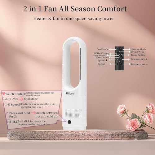 Hiluce All Season Fan Heater Combo with Remote and 80 Oscillating