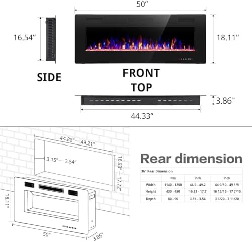 RWFLAME 50 Inch Electric Fireplace with Touch Screen and Remote
