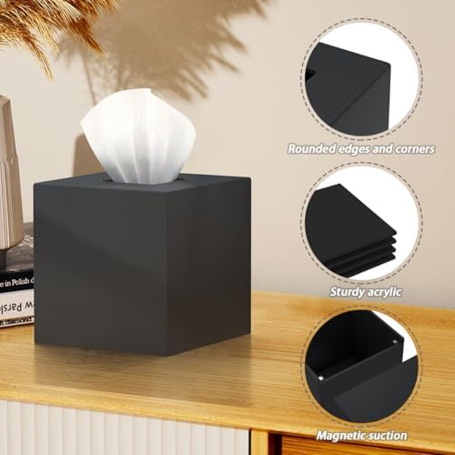 SILUT Tissue Box Cover Square Black Magnet Locking