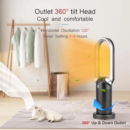 OceanLoong 1500W Bladeless Tower Fan Space Heater Combo with Remote Control