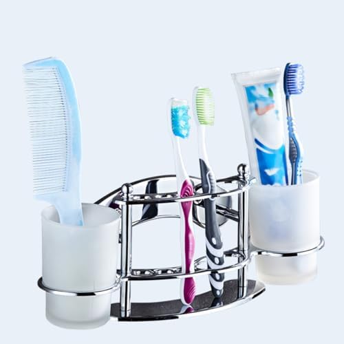 PRETYZOOM Toothbrush Holder With Cup Stainless Steel Sink Mount