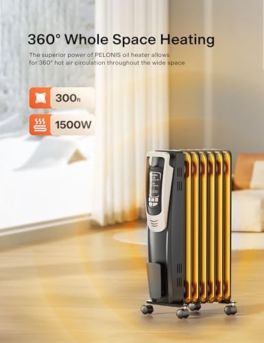 PELONIS Champagne Oil Filled Radiator Heater with Remote Control and Thermostat