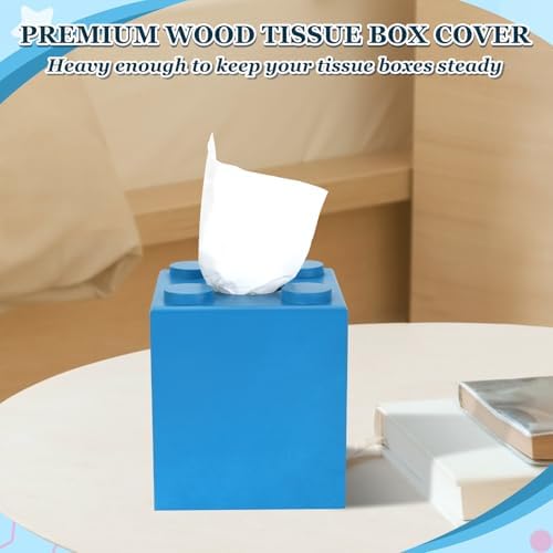 CypherX Blue Wood Tissue Box Cover with Slide-Out Bottom