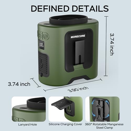 MORECORE 14500mAh Waist Fan with Flashlight and 5 Speeds - Green