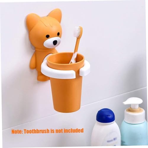 Kids Cartoon Fox Toothbrush Holder with Self Adhesive Suction Cup