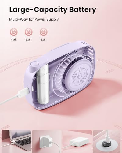 Gaiatop Mini Neck Fan with 360 Rotate Makeup Mirror