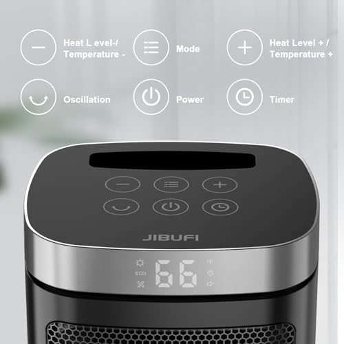 JIBUFI 1500W PTC Electric Heater with Remote Control and 70 Oscillation