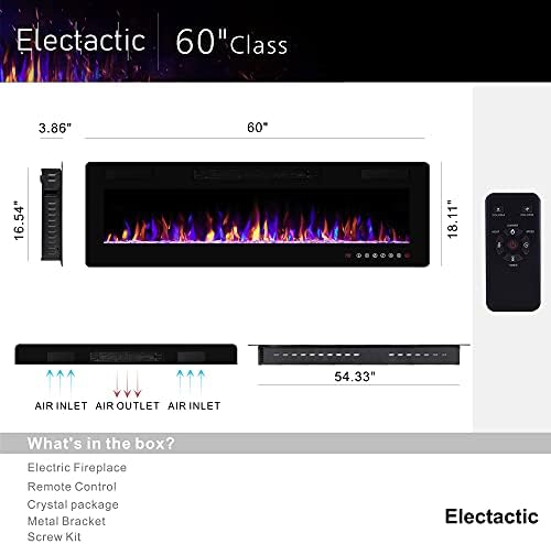 60 Inch Electric Fireplace with Timer and Remote Control