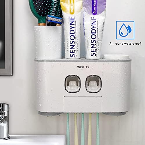 WREWING Multi-Function Toothbrush Holder with 5 Slots and 2 Dispensers