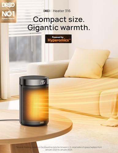 Dreo 1500W PTC Ceramic Space Heater with Timer and Thermostat - Black