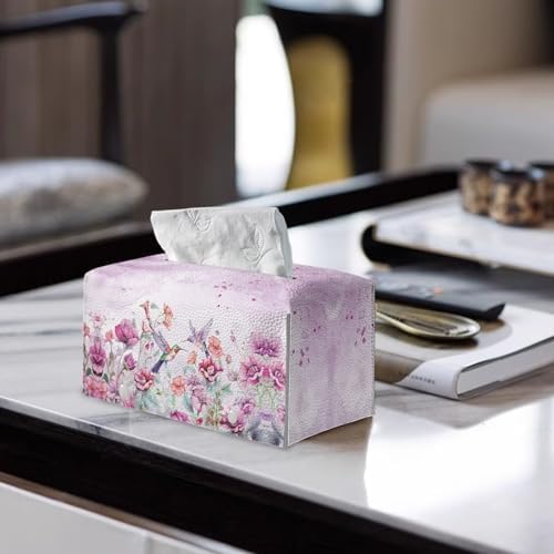 Flower Hummingbird Tissue Box Cover with PU Leather 1