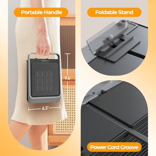 ROSEKM 1500W Ceramic Space Heater with 3 Heat Levels