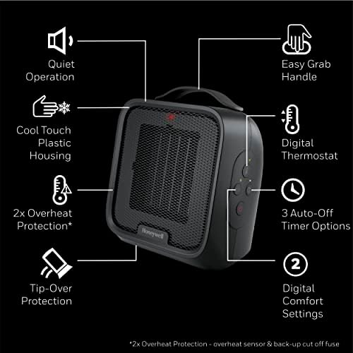 Honeywell UberHeat Plus Ceramic Space Heater for Small Rooms Black