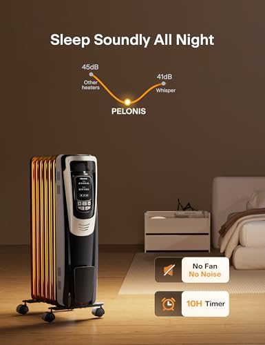 PELONIS Champagne Oil Filled Radiator Heater with Remote Control and Thermostat