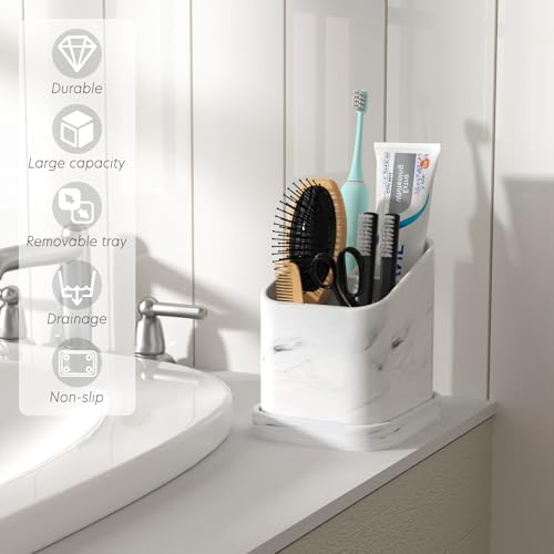 DOLED Electric Toothbrush Holder with 3 Slots and Makeup Brush Storage
