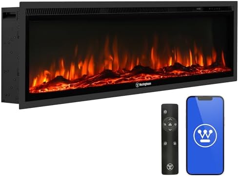 Westinghouse 50 Inch Electric Fireplace Heater with Alexa Google Home Compatibility
