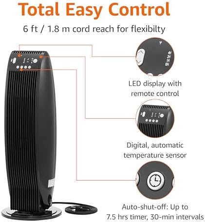 Amazon Basics Oscillating Heater with Remote Control and Safety Features