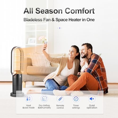 OceanLoong 1500W Bladeless Tower Fan Space Heater Combo with Remote Control