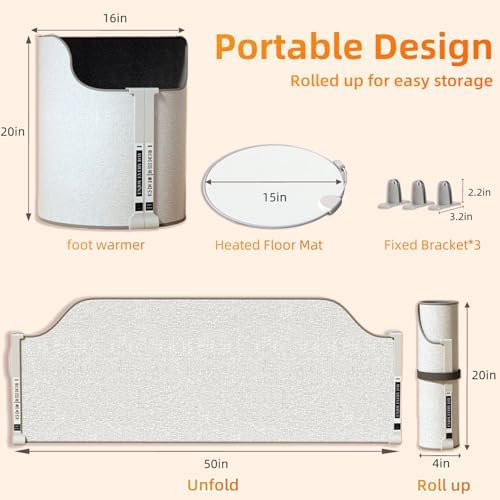 UEMUSI Under Desk Heater - Electric Foot Warmer with Thermostat and Timer