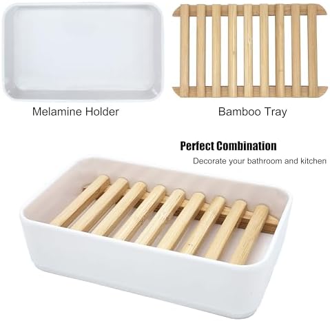 Bamboo Soap Dish Holder with Melamine Base 1 Pack
