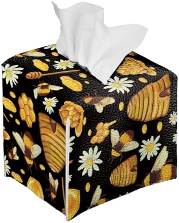 Cute Bee Tissue Box Cover Holder with Belt Bottom