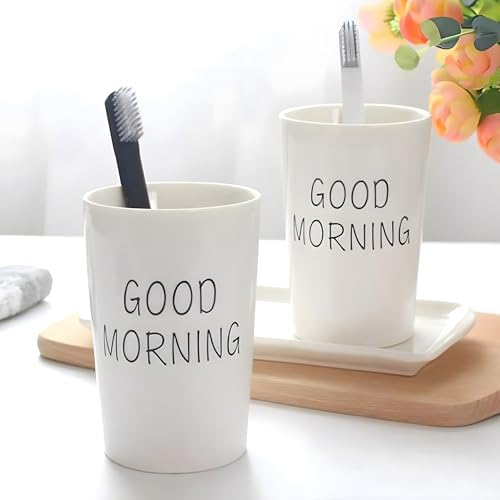 Kelake White Ceramic Tumbler Cup - 350ml Toothbrush Holder