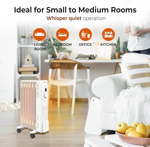 Comfort Zone 1200W Oil-Filled Radiant Space Heater with Safety Features
