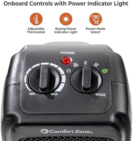 Comfort Zone CZ442E Ceramic Heater - 1500W Portable with Thermostat