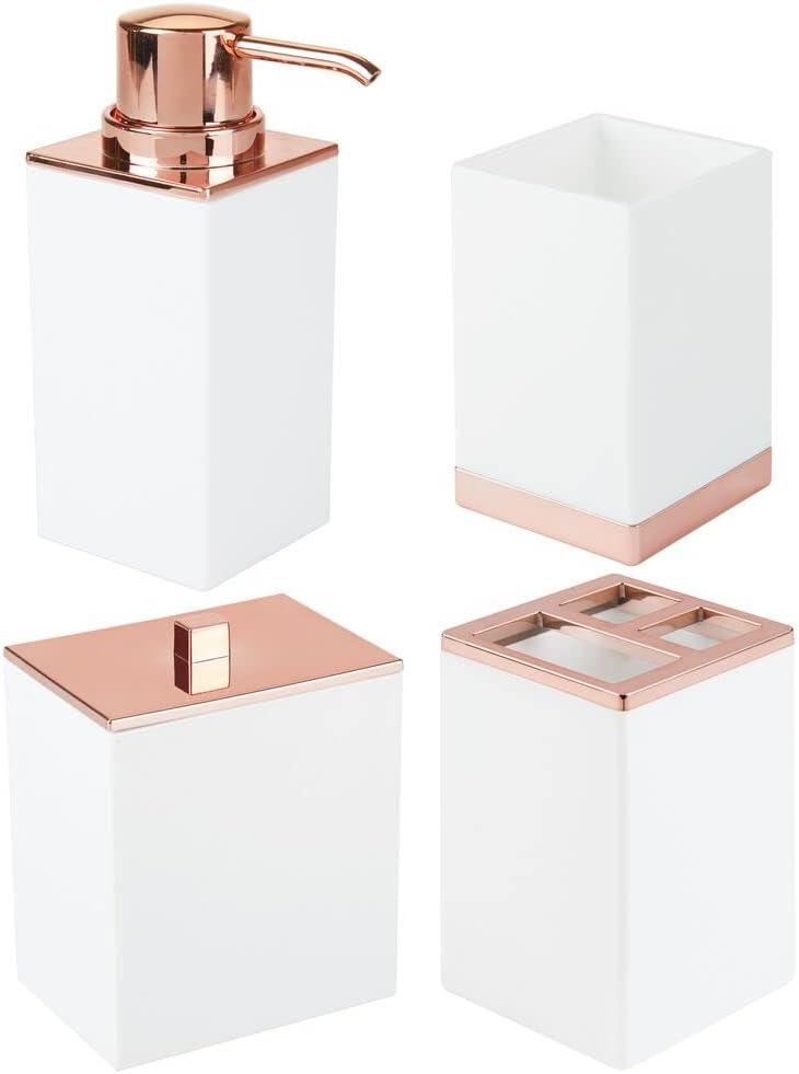 mDesign Bathroom Vanity Set of 4 - WhiteRose Gold
